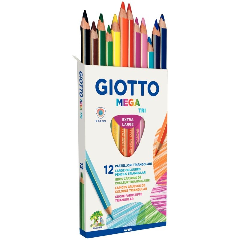 Etui de 12 crayons de couleur Giotto Mega Tri mine Ø 5,5mm longeur 18cm