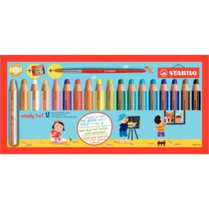 Étui de 18 crayons de couleur Woody + 1 taille-crayon et 1 pinceau