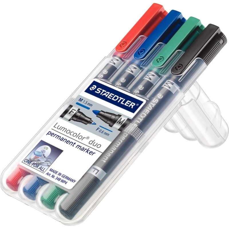 Etui de 4 marqueurs permanents Lumocolor duo assortis