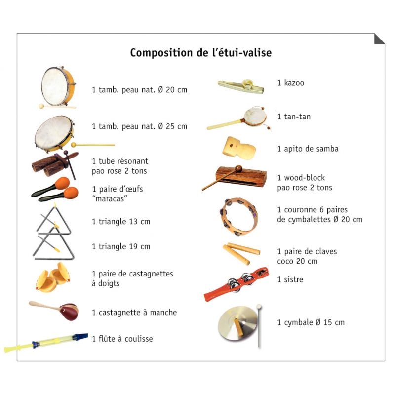 Étui de 17 instruments de musique à percussions