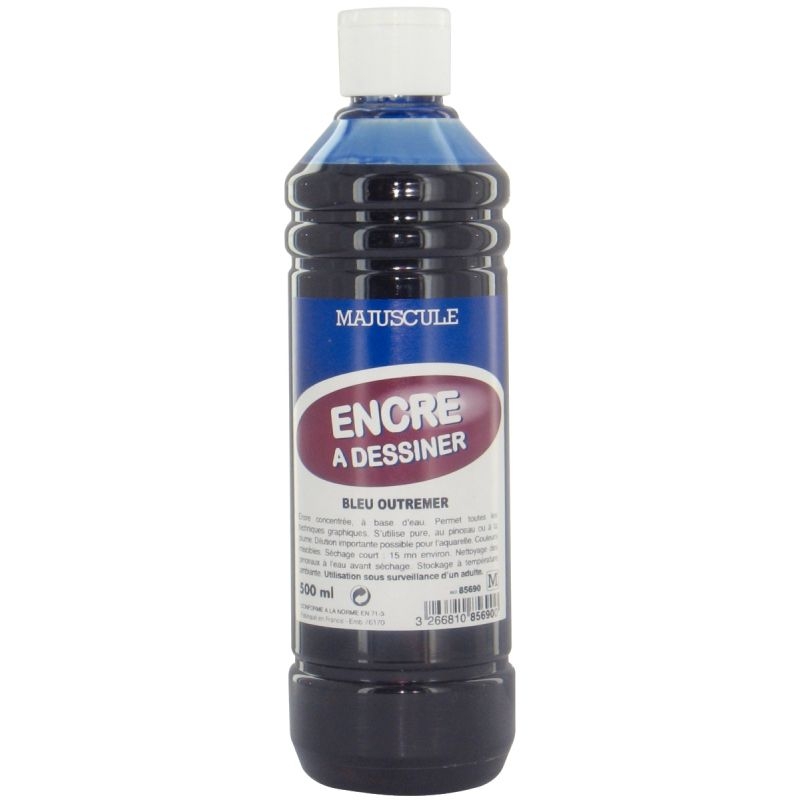 Flacon de 500 ml d’encre à dessiner MAJUSCULE bleu outremer