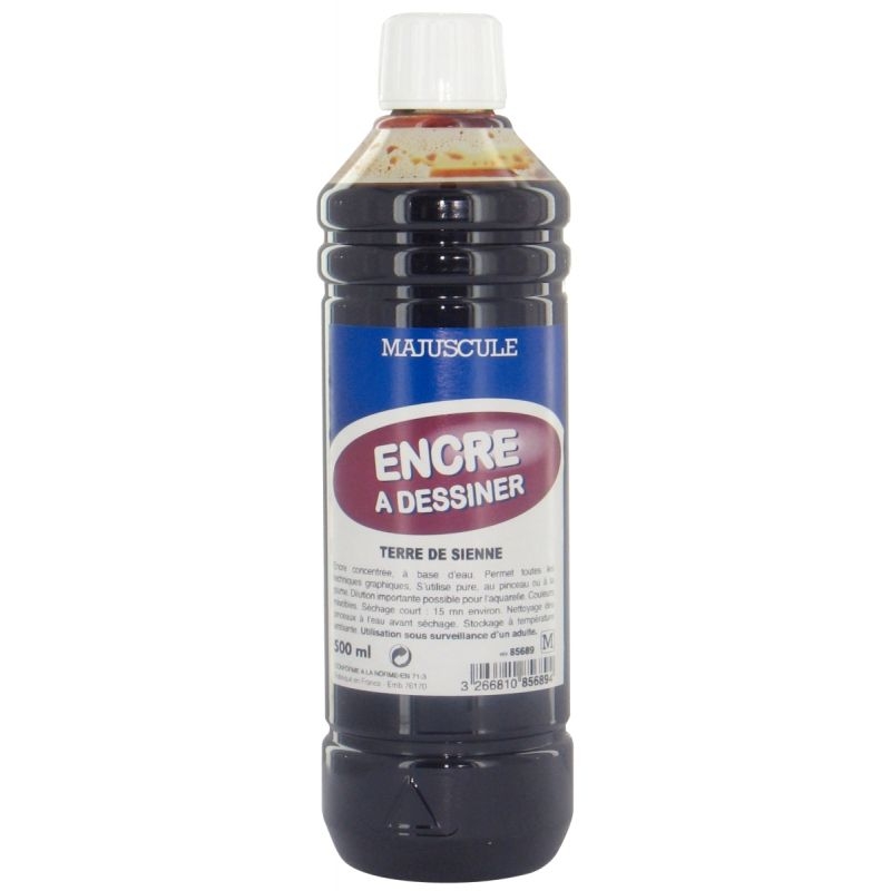 Flacon de 500 ml d’encre à dessiner MAJUSCULE terre de sienne