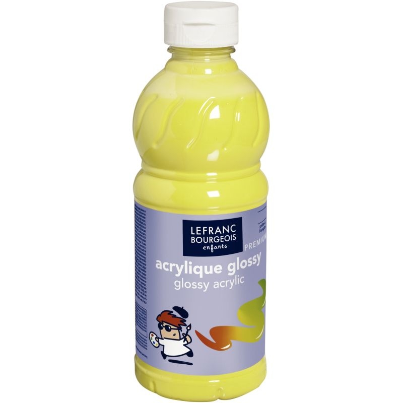 Flacon de 500 ml de peinture acrylique brillante Glossy de Lefranc & Bourgeois jaune primaire