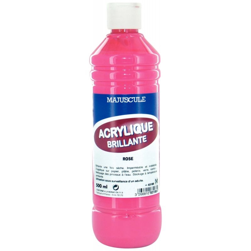 Flacon de 500 ml de peinture acrylique brillante MAJUSCULE rose