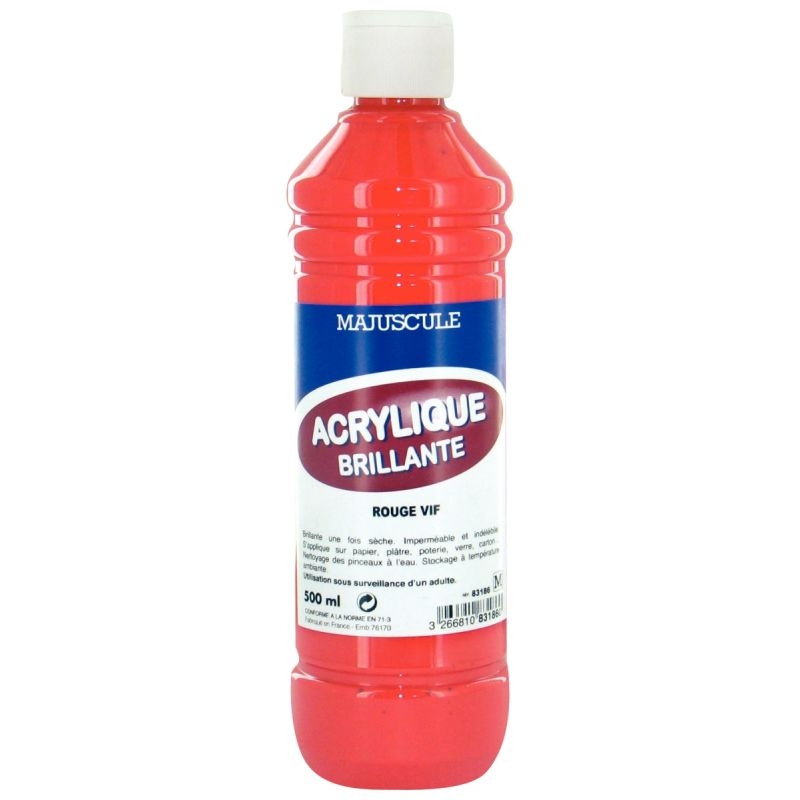Flacon de 500 ml de peinture acrylique brillante MAJUSCULE rouge vif
