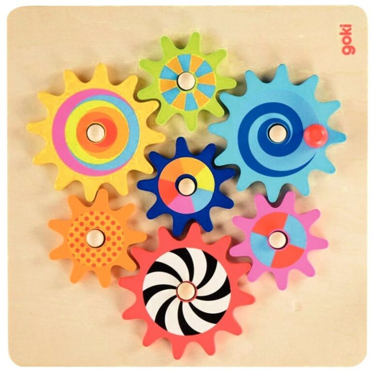 Tablette D’engrenages En Bois FSC – 7 Roues Avec 4 Animaux – Montessori – Dès 12 Mois