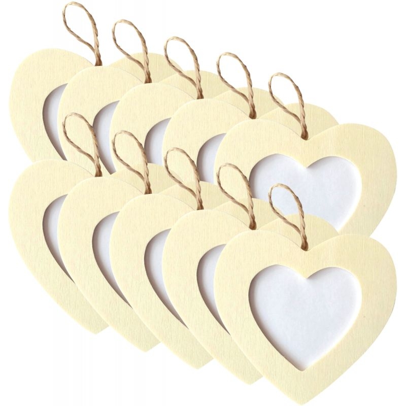 Lot de 10 cadres coeur à suspendre, en bois