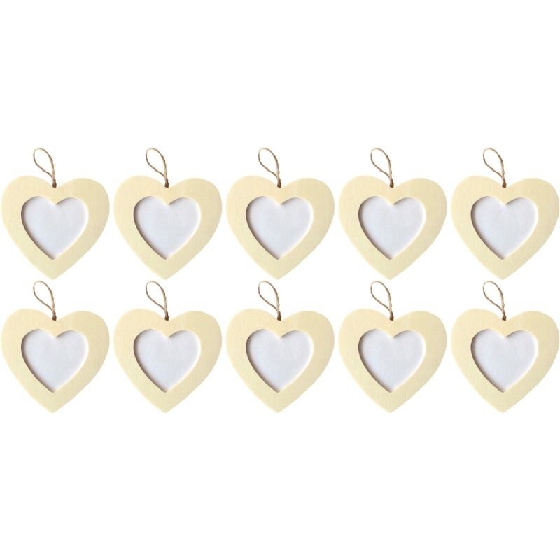 Lot de 10 cadres coeur à suspendre, en bois