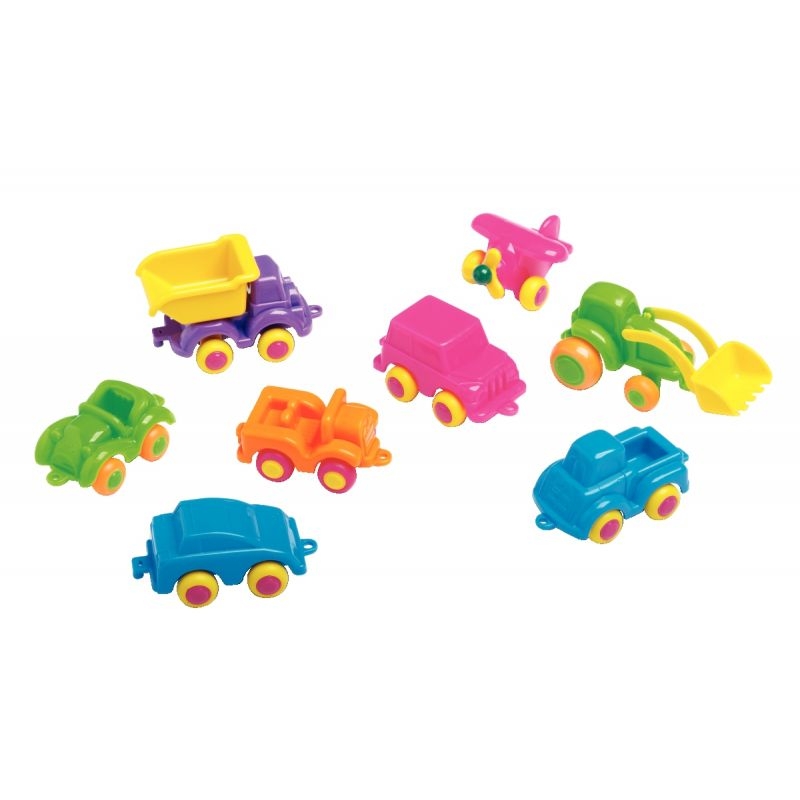 Lot de 12 mini véhicules Baby Viking toys, couleurs fluo assorties, 7 cm