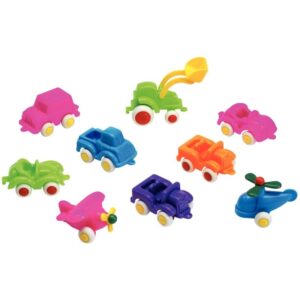Lot de 12 mini véhicules Baby Viking toys, couleurs fluo assorties, 7 cm