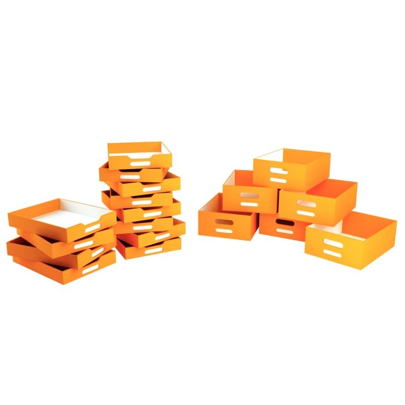 Lot de 12 bacs orange petit modèle en carton
