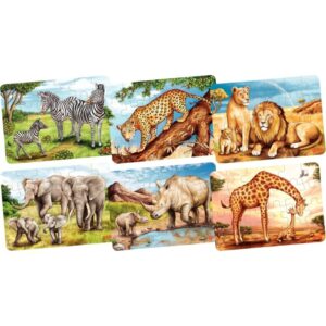 Lot de 18 puzzles 24 pièces en bois, les animaux du monde