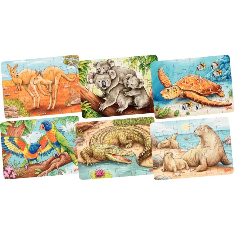 Lot de 18 puzzles 24 pièces en bois, les animaux du monde