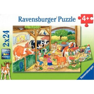 Lot de 2 puzzles en carton 24 pièces, bonheur à la ferme