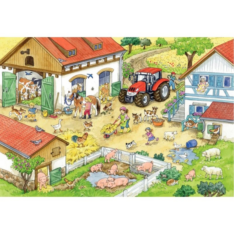 Lot de 2 puzzles en carton 24 pièces, bonheur à la ferme