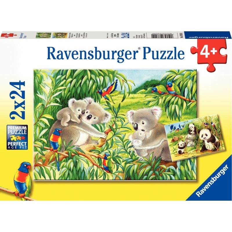 Lot de 2 puzzles en carton 24 pièces, koalas et pandas