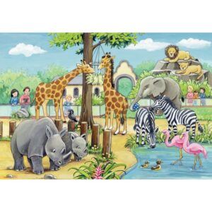 Lot de 2 puzzles en carton 24 pièces, visite au zoo