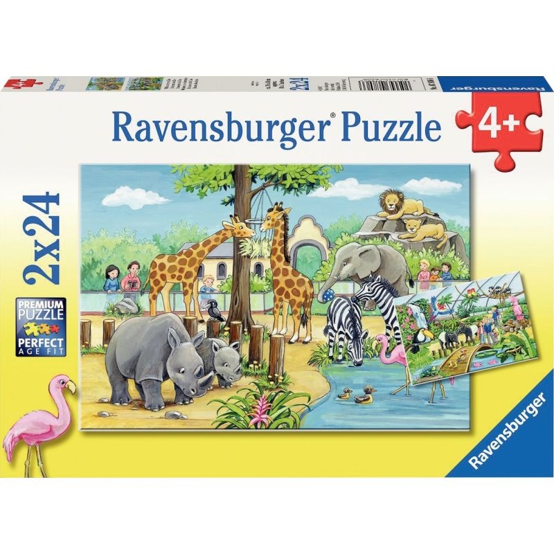 Lot de 2 puzzles en carton 24 pièces, visite au zoo