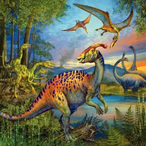 Lot de 3 puzzles 49 pièces en carton, les dinosaures