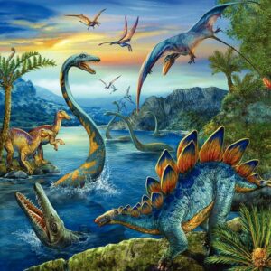 Lot de 3 puzzles 49 pièces en carton, les dinosaures