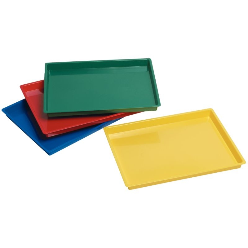 Lot de 4 plateaux en plastique pour loisirs créatifs d'enfants, 4 couleurs  (34 x 25,4 x 3 cm)