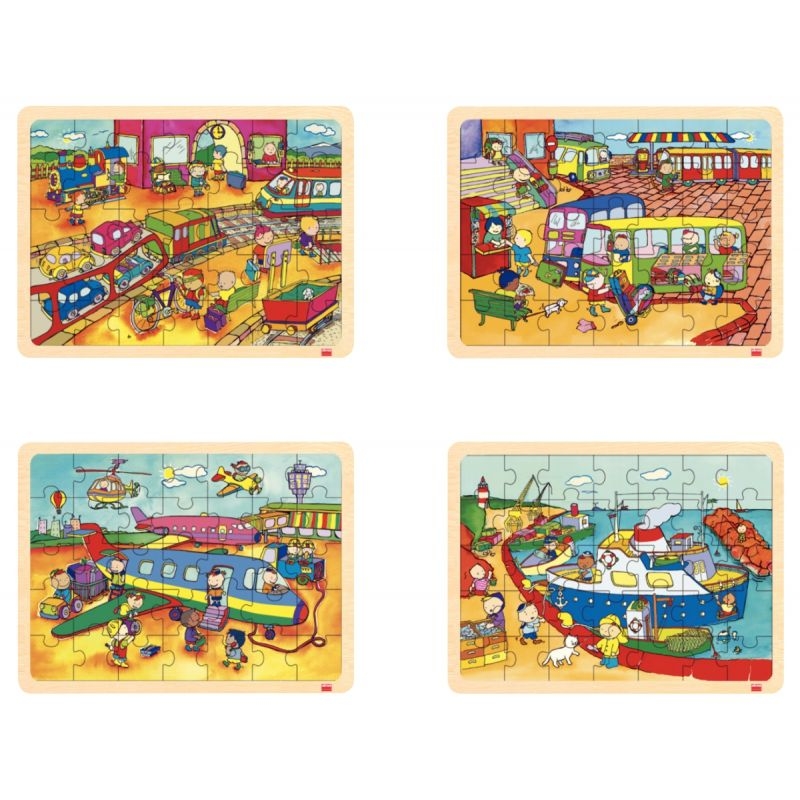 Lot de 4 puzzles à cadre en bois 35 pièces, les transports