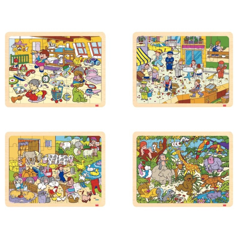 Lot de 4 puzzles à cadre en bois 48 pièces, thèmes divers