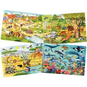 Lot de 4 puzzles à cadre en carton 35 pièces les animaux