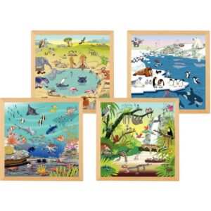 Lot de 4 puzzles en bois 49 pièces, les animaux