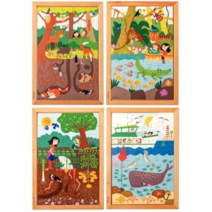 Lot de 4 puzzles en bois dessus-dessous