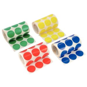 Lot de 4 rouleaux de maxi gommettes adhésives rondes diamètre 33 mm, couleurs vives assorties