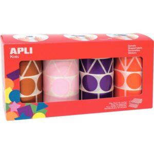 Lot de 4 rouleaux de maxi gommettes géométriques adhésives, couleurs pop assorties