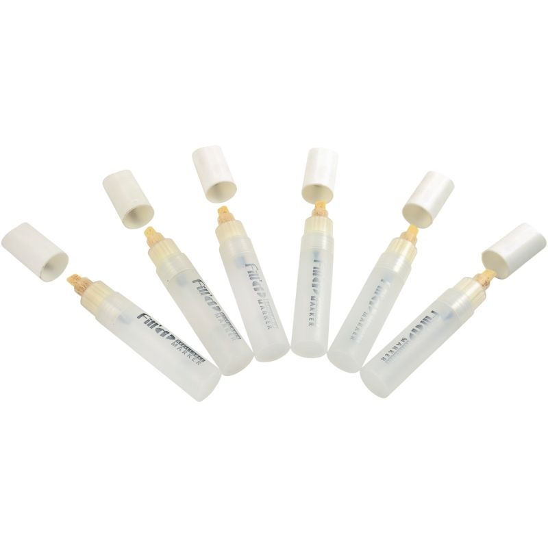 Lot de 6 marqueurs vides rechargeables pour encres et peintures liquides pointe plate 8 mm
