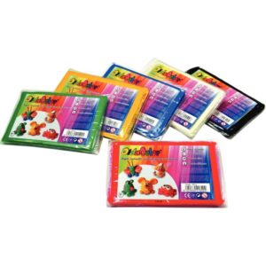 Lot de 6 pains de 500G d’argile DIDACOLOR couleurs vives assorties : rouge, vert, bleu, jaune, noir et blanc