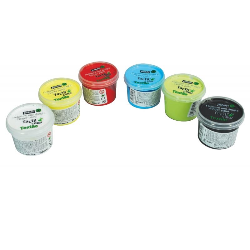 Lot de 6 pots 100ml de peinture aux doigts pour textile, assortiment 1