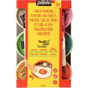 Lot de 6 pots 100ml de peinture aux doigts pour textile, assortiment 2