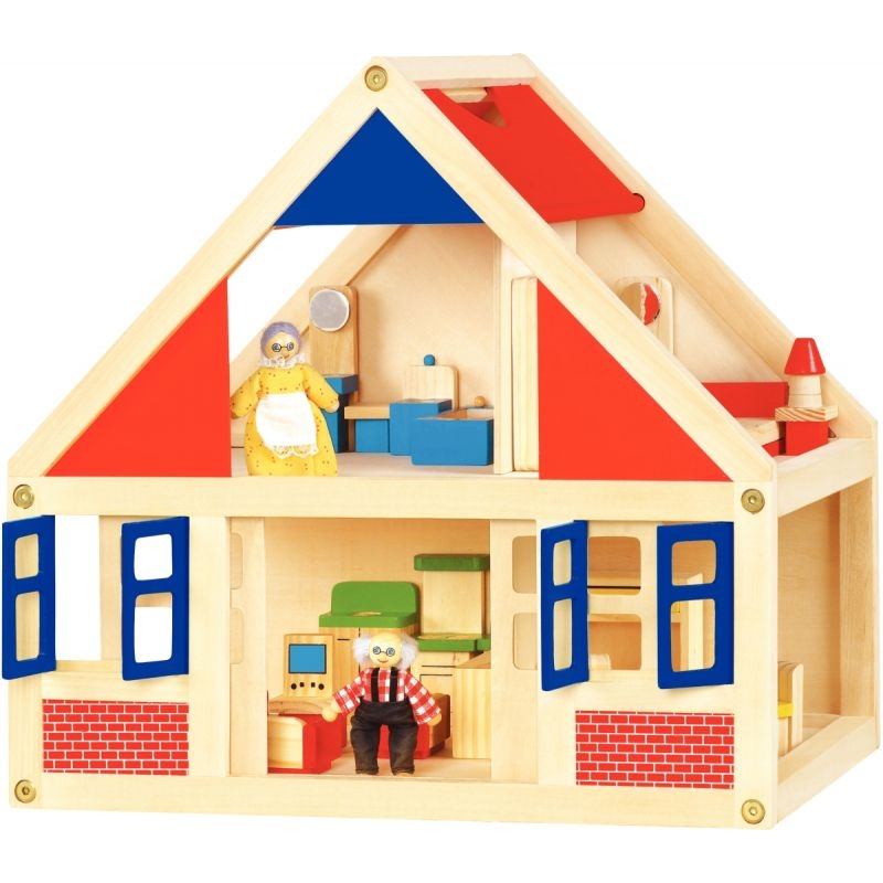 Maison de poupées en bois, accessoires et personnages