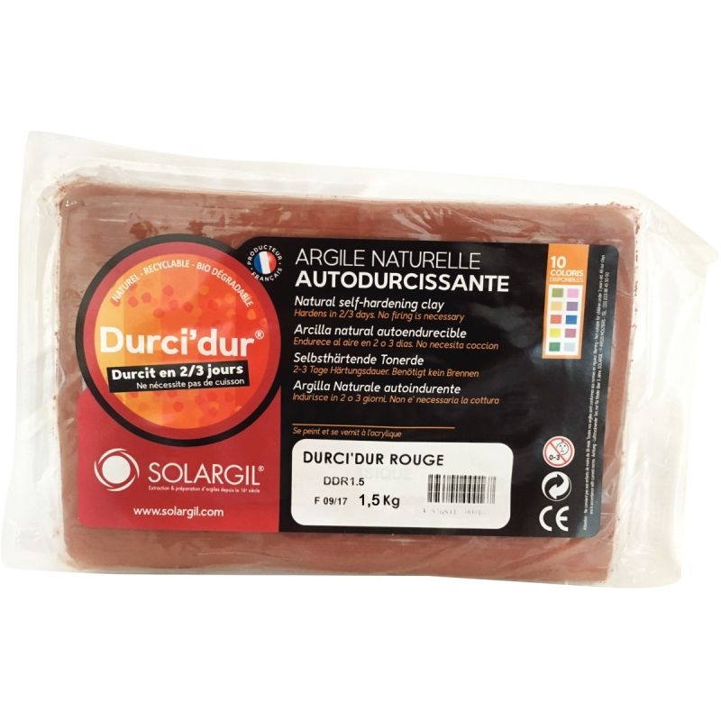 Pain de 1,5 kg argile naturelle à modeler durci dur rouge