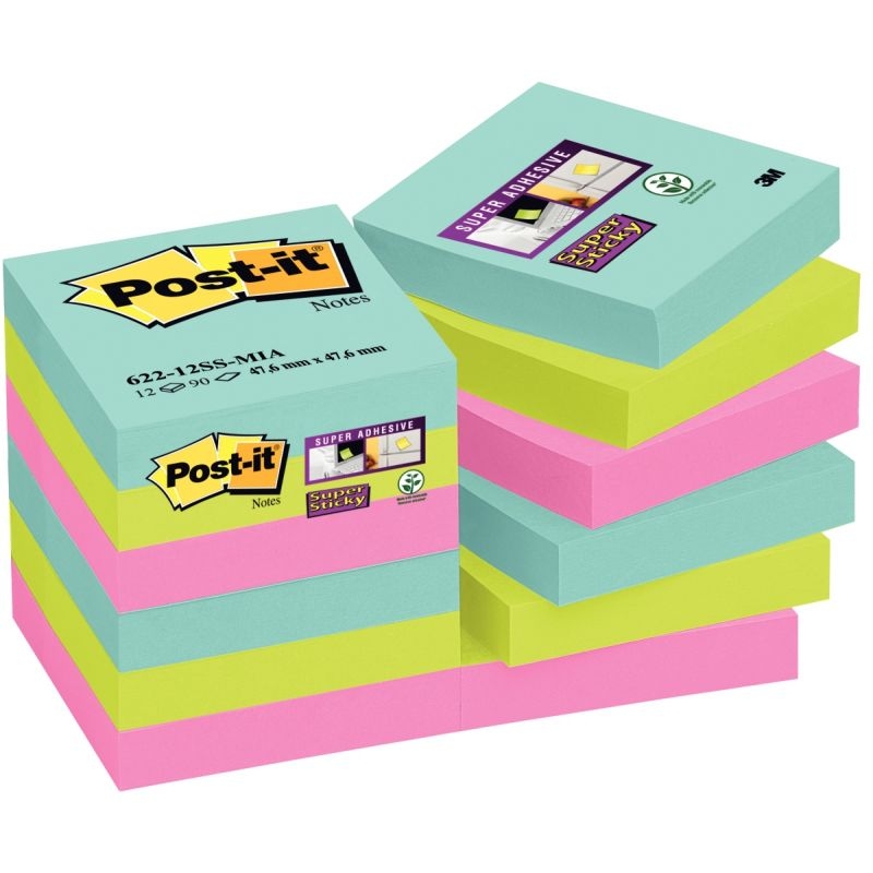 Paquet de 12 blocs de 90 feuilles Super Sticky post-it