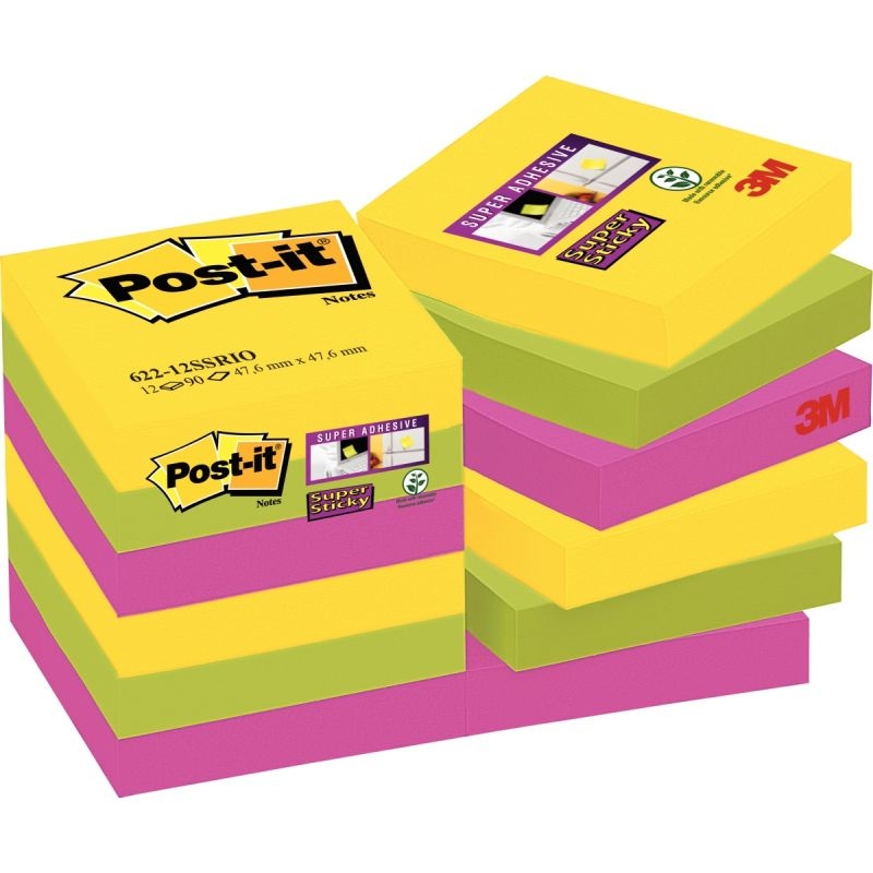 Paquet de 12 blocs de 90 feuilles Super Sticky post-it