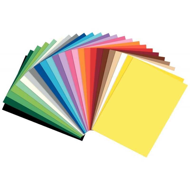 Paquet de 25 feuilles en carton coloris assortis, format 50 x 70 cm, 300 grammes