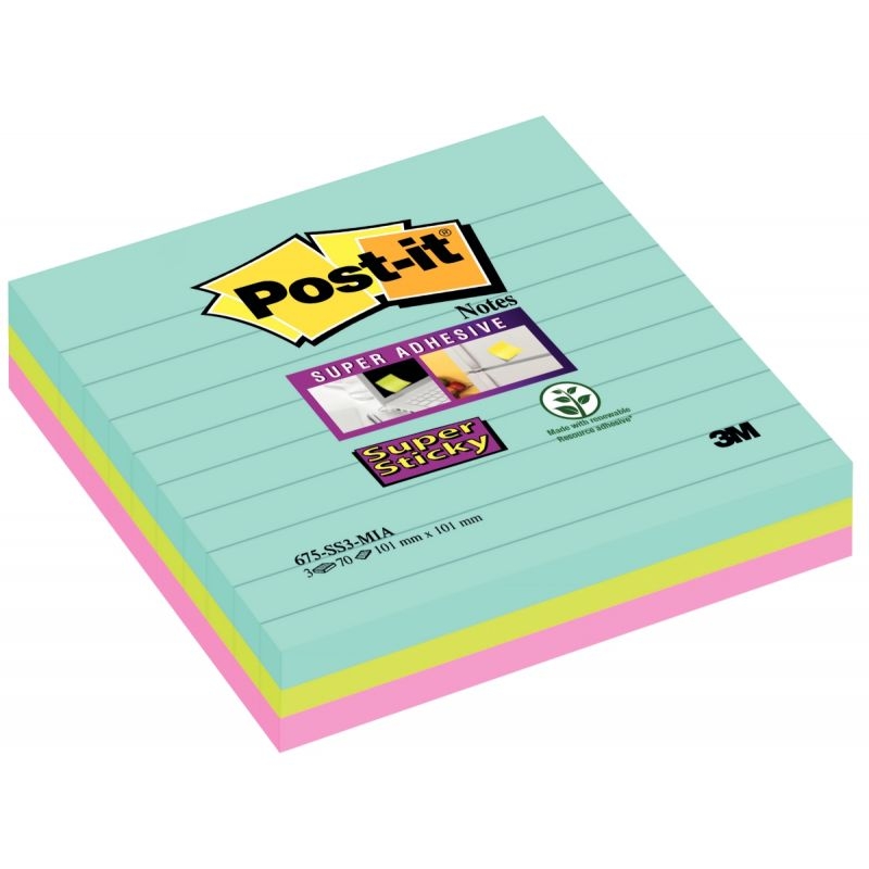 Paquet de 3 blocs Notes Super Sticky de 70 feuilles