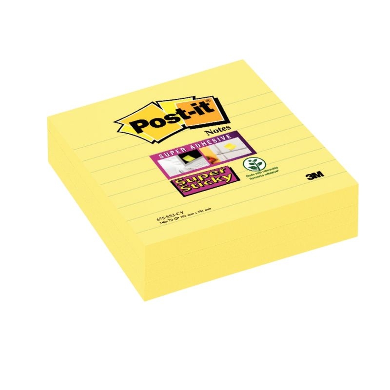 Paquet de 3 blocs notes Super Sticky jaune 70 feuilles