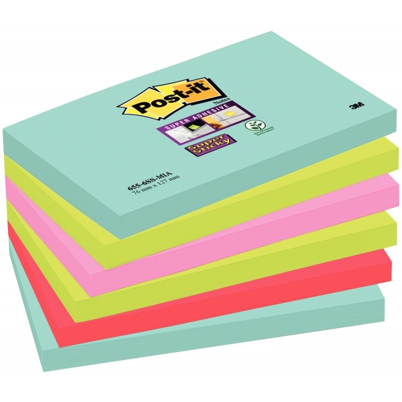 Paquet de 6 blocs de 90 feuilles Super Sticky post-it