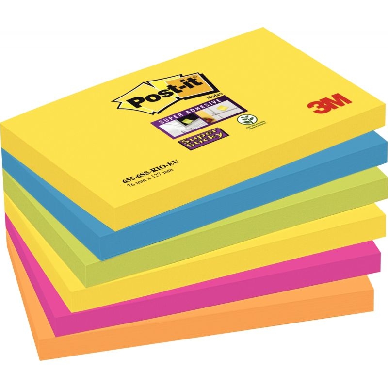 Paquet de 6 blocs de 90 feuilles Super Sticky post-it