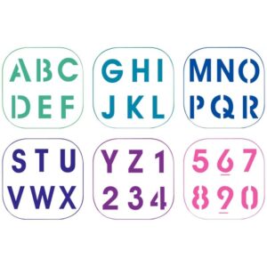 Paquet de 6 pochoirs en plastique thème alphabet & chiffres