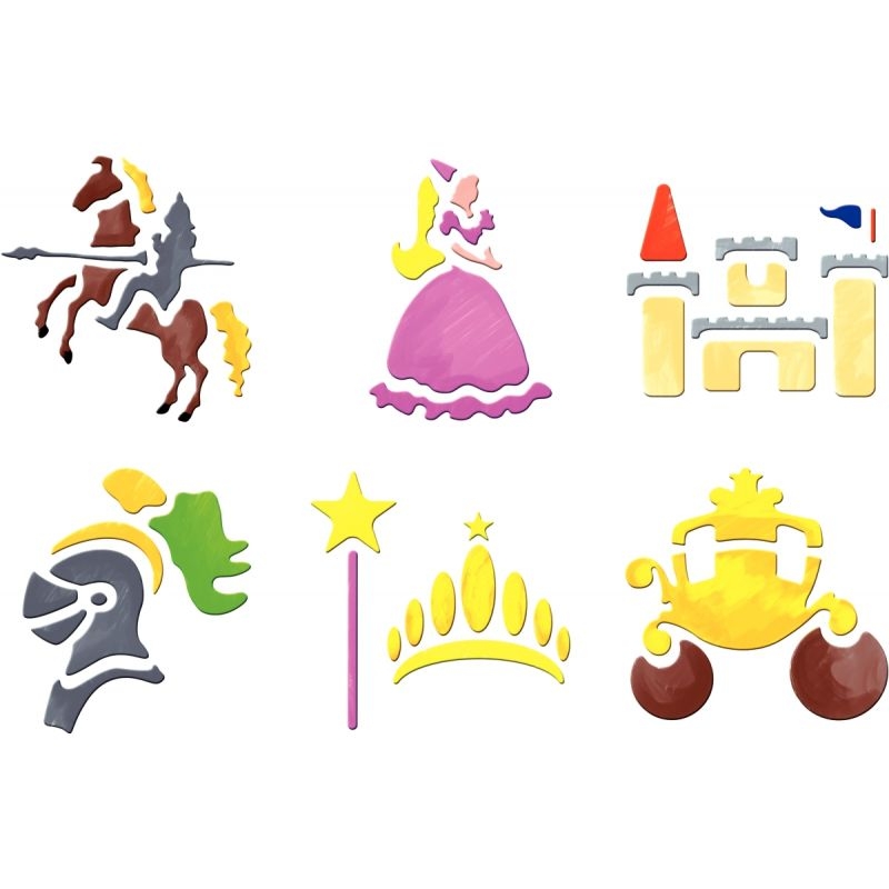 Paquet de 6 pochoirs en plastique thème Princesse & Chevalier