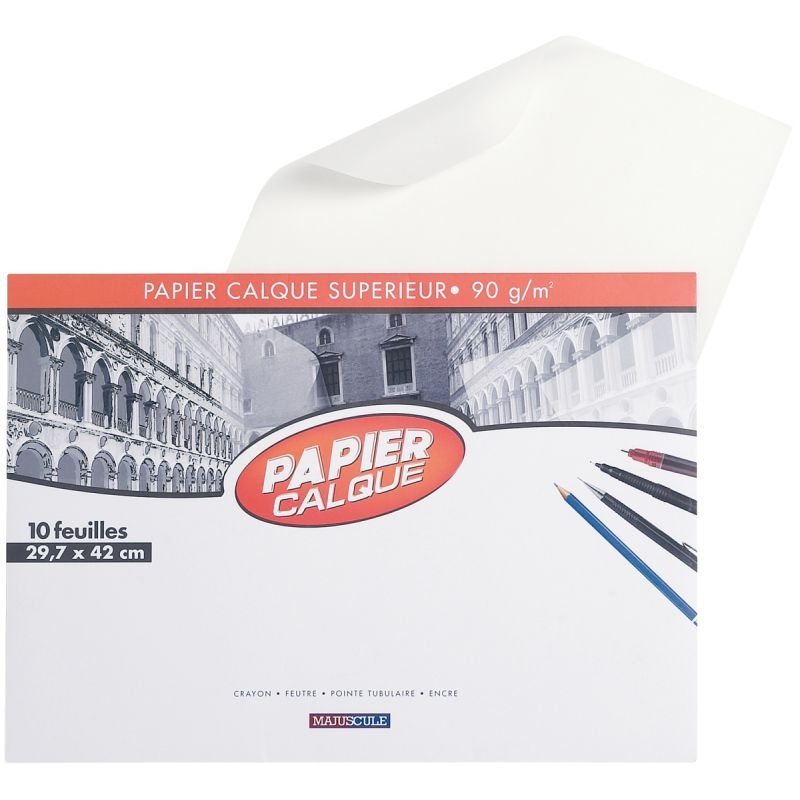 Pochette de 10 feuilles papier calque uni, 90 g 29,7×42 cm