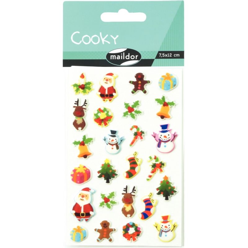 Pochette de 250 stickers déco 3D cooky thème Noël