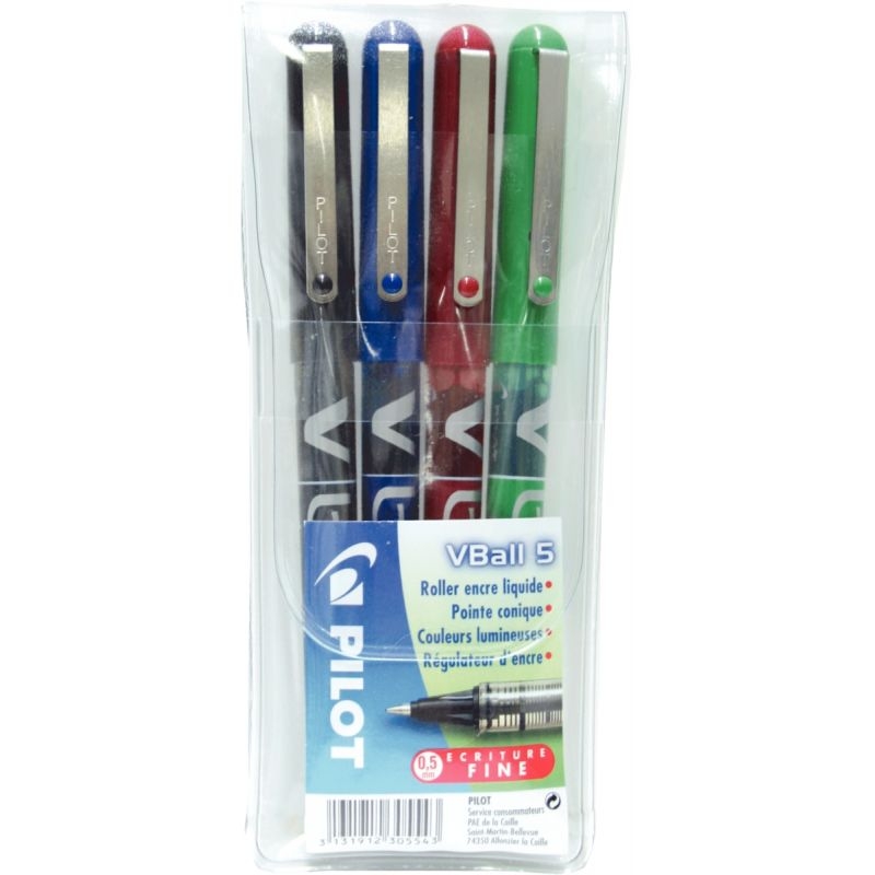 Pochette de 4 rollers V-Ball 0,5 mm couleurs assorties